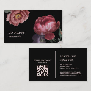 Cartão De Visita Rosas Desenhados à Mão Flor Preto