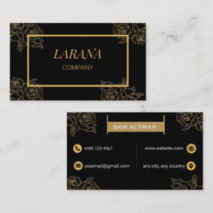 Cartão De Visita Rosas Douradas Elegantes Luxo Profissional Preto