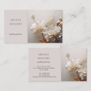 Cartão De Visita Rosas Elegantes em Ouro Branco 3D