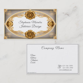 Cartão De Visita Rosas metálicos Dourados Elegantes e pérolas branc
