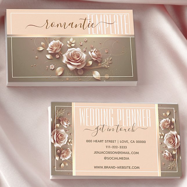 Cartão De Visita Rosas Românticos Anestésicos Decorativos do Ouro (Criador carregado)