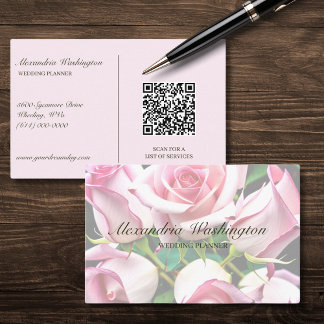 Cartão De Visita Rosas rosa com código QR