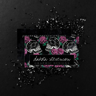 Cartão De Visita Rosas Rosa-do-crânio-açúcar Grelha Gótica