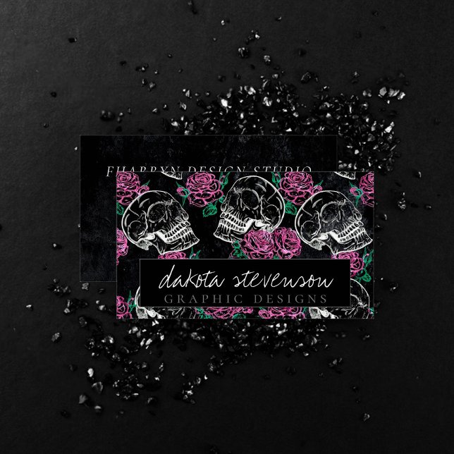 Cartão De Visita Rosas Rosa-do-crânio-açúcar | Grelha Gótica (Criador carregado)