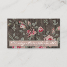 Cartão De Visita Rosas Rosa Elegantes no Fundo Russo da Madeira
