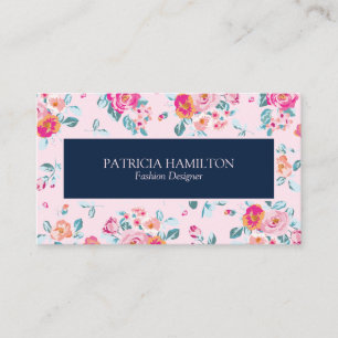 Cartão De Visita Rosas Rosa Vibrantes Padrão Floral Em Escamudo