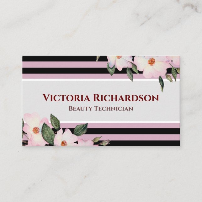 Cartão De Visita Rosas Rosa-Vidro Ballerina Floral Stripes (Frente)