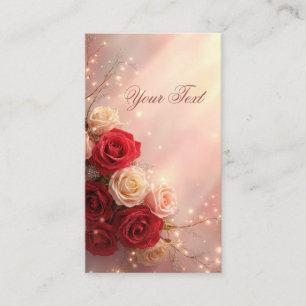 Cartão De Visita Rosas Vermelhas e Rosadas Elegantes para Casamento