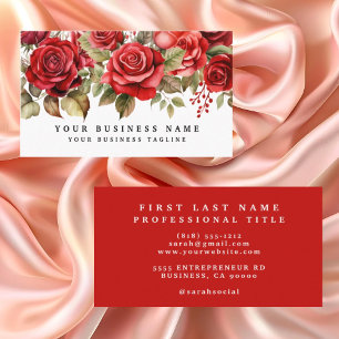Cartão De Visita Rosas Vermelhas Elegantes Flores Floral
