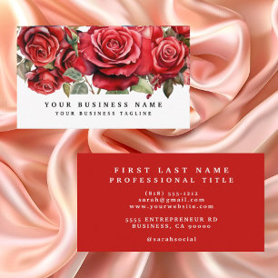 Cartão De Visita Rosas Vermelhas Elegantes Flores Floral