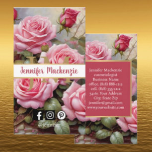 Cartão De Visita Rosas Vintage Dourado Rosa Bonito