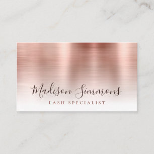 Cartão De Visita Rose Gold Brushed Metal Monogram Modern Script