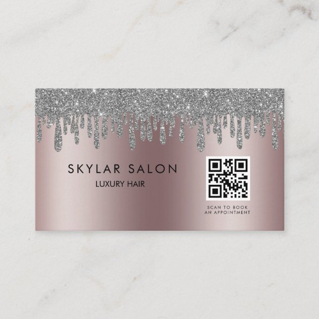 Cartão De Visita  Rose Gold Hair Salon Stylist QR code  (Frente)