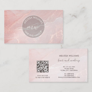 Cartão De Visita Rose Gold  Ink Marble | QR Code