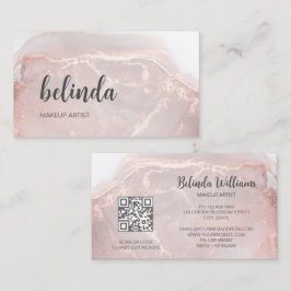 Cartão De Visita Rose Gold  Ink Marble | QR Code