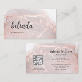 Cartão De Visita Rose Gold  Ink Marble | QR Code