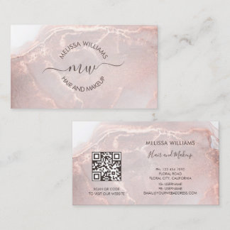 Cartão De Visita Rose Gold  Ink Marble | QR Code