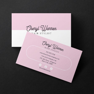 Cartão De Visita Roteiro de Cabeleireiro Elegante Branco & Rosa Min
