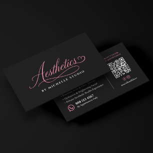 Cartão De Visita Roteiro de Estética Elegante Preto Rosa Esteticist