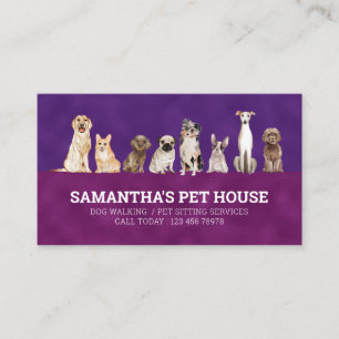 Cartão De Visita roteiro de pet sitter de cachorro Foliage Pink Dog