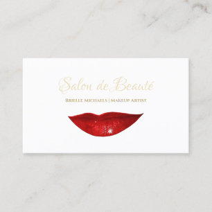 Cartão De Visita Roteiro Dourado Elegante dos Lábios Vermelhos