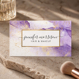 Cartão De Visita Roteiro Glamour Roxo Aquarela com Poeira Dourada F