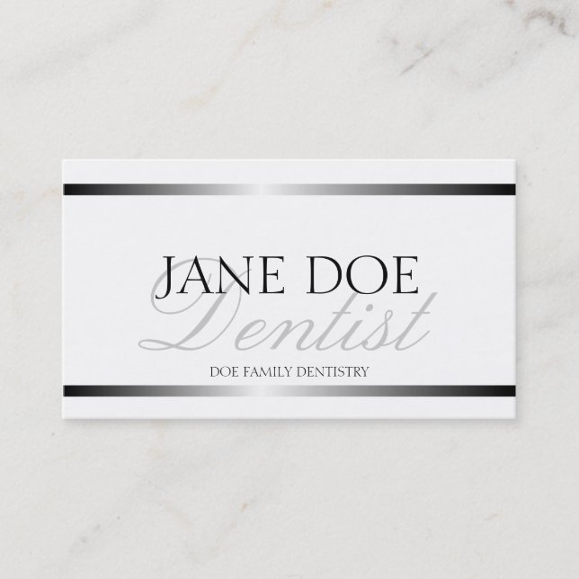 Cartão De Visita Roteiro metálico de prata do dentista (Frente)