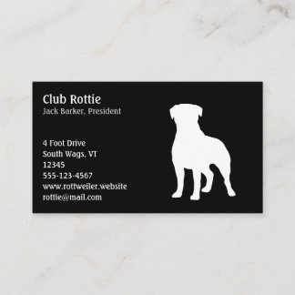 Cartão De Visita Rottweiler Cachorro Silhouter | Preto e branco | C