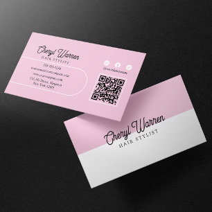 Cartão De Visita Rótulo de Cabeleireiro Elegante Código QR Rosa Min