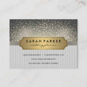 Cartão De Visita Rótulo Dourado Metálico Sparkle Bokeh Faux Linen