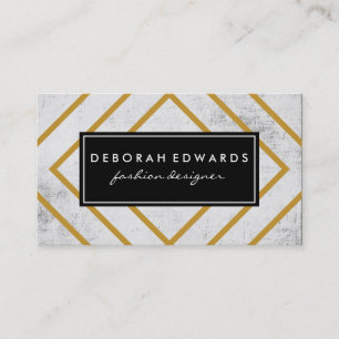 Cartão De Visita Rótulo Preto Grunge das Linhas Geométricas Dourada