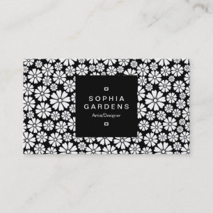 Cartão De Visita Rótulo quadrado 01a - 8 Petais - (Dourado) em pret