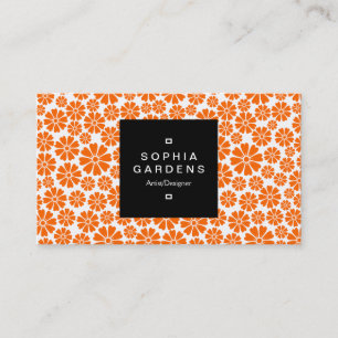 Cartão De Visita Rótulo Quadrado 01a - 8 Petais - Laranja em Branco