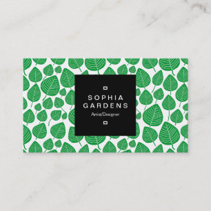 Cartão De Visita Rótulo Quadrado 01a - Padrão Folha 02 - Verde Gras