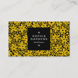 Cartão De Visita Rótulo Quadrado 01a - Pasta Flor - Âmbar no Preto