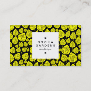Cartão De Visita Rótulo quadrado 03a - Padrão folha 02 - Amarelo