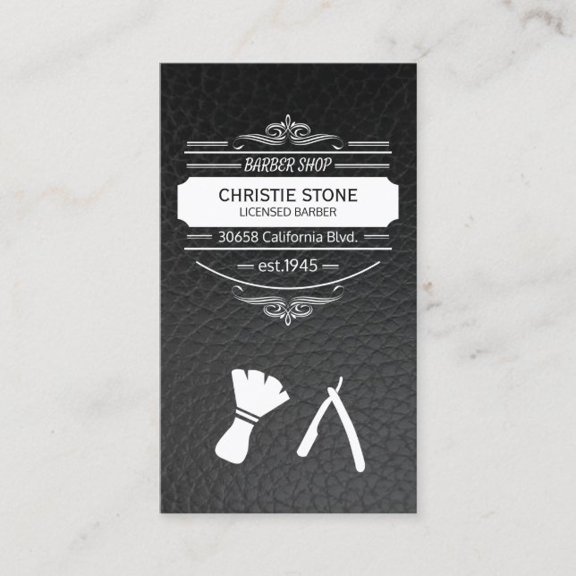 Cartão De Visita Rótulo Retroativo Lâmina de barba e couro de barba (Frente)