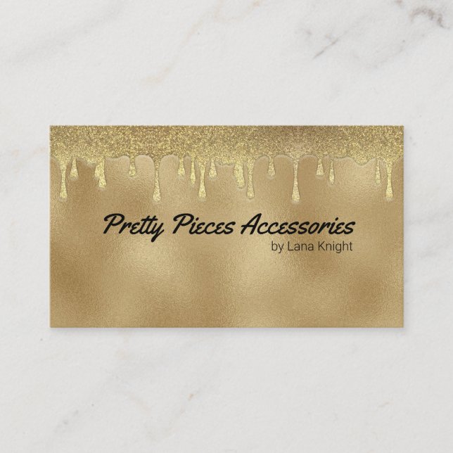 Cartão De Visita Roupa de pingar Dourada com brilho ou joia (Frente)