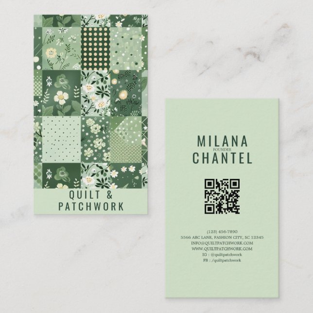 Cartão De Visita Roupa Feita à Mão com Colcha Verde de Patchwork (Frente/Verso)