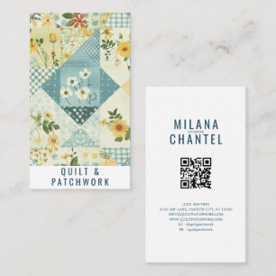 Cartão De Visita Roupa Feita à Mão em Patchwork de Azul e Amarelo