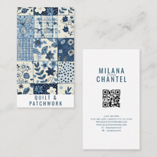 Cartão De Visita Roupa Feita à Mão em Patchwork de Colcha Azul