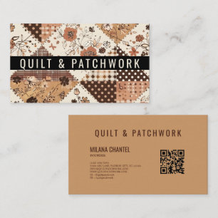 Cartão De Visita Roupa Feita à Mão em Patchwork de Colcha Marrom
