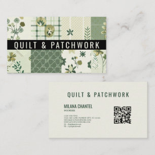 Cartão De Visita Roupa Feita à Mão em Patchwork de Colcha Verde