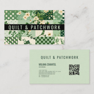 Cartão De Visita Roupa Feita à Mão em Patchwork de Colcha Verde