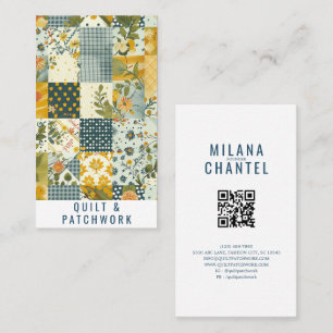 Cartão De Visita Roupas Feitas à Mão em Patchwork de Azul e Amarelo
