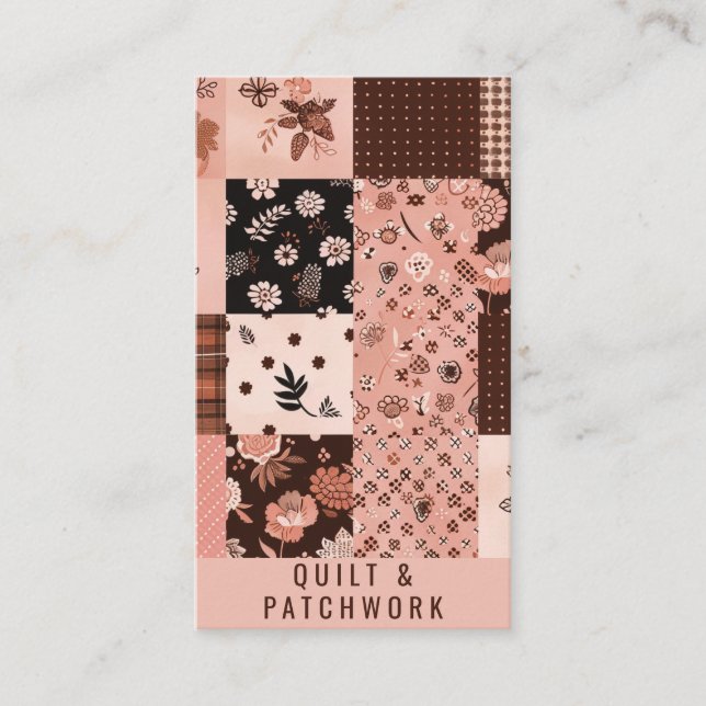 Cartão De Visita Roupas Feitas à Mão em Patchwork Rosa Marrom (Frente)