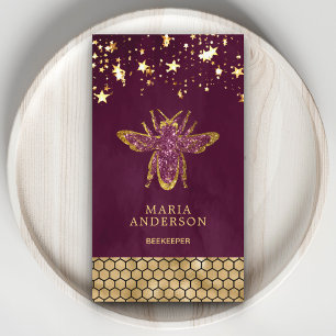 Cartão De Visita Roxo Ameixa Dourado Brilho Mel Abelha Apicultor