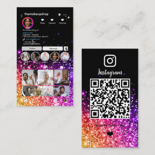 Cartão De Visita Roxo Brilhante Código QR do Instagram