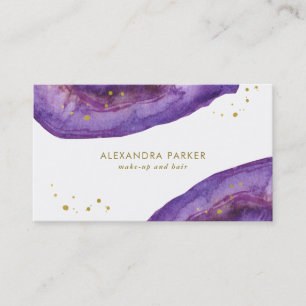 Cartão De Visita Roxo da aguarela e ouro Geode do falso