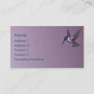 Cartão de visita roxo do costume do colibri do KRW